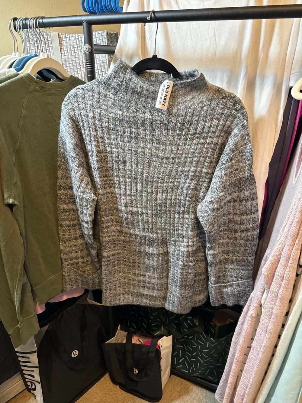 Old Navy Mock Neck Rib-Knit Tunic Length Sweater Gray Size S